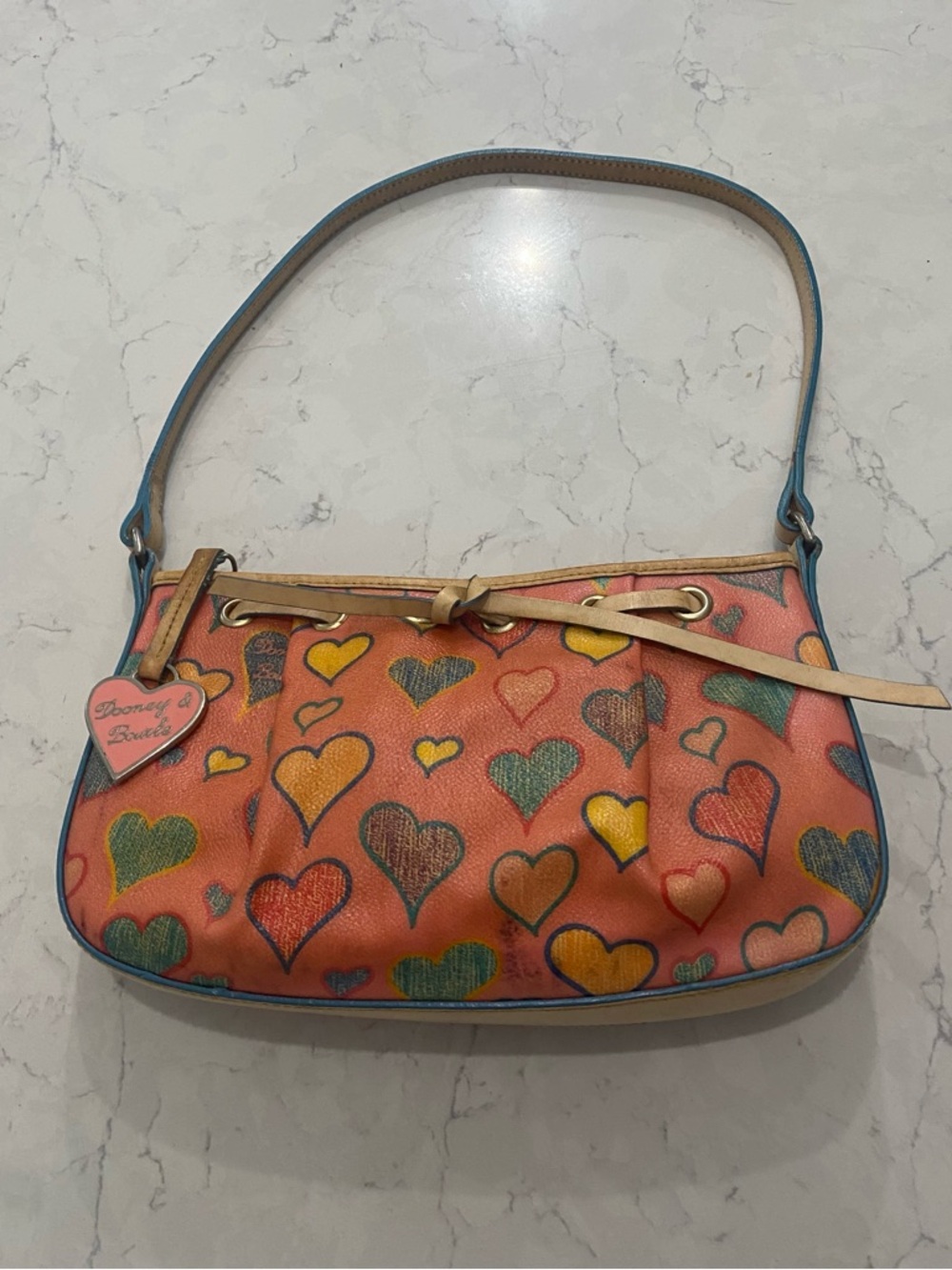 Vintage Y2K Pink Dooney & Bourke Heart-Print Shoulder Bag